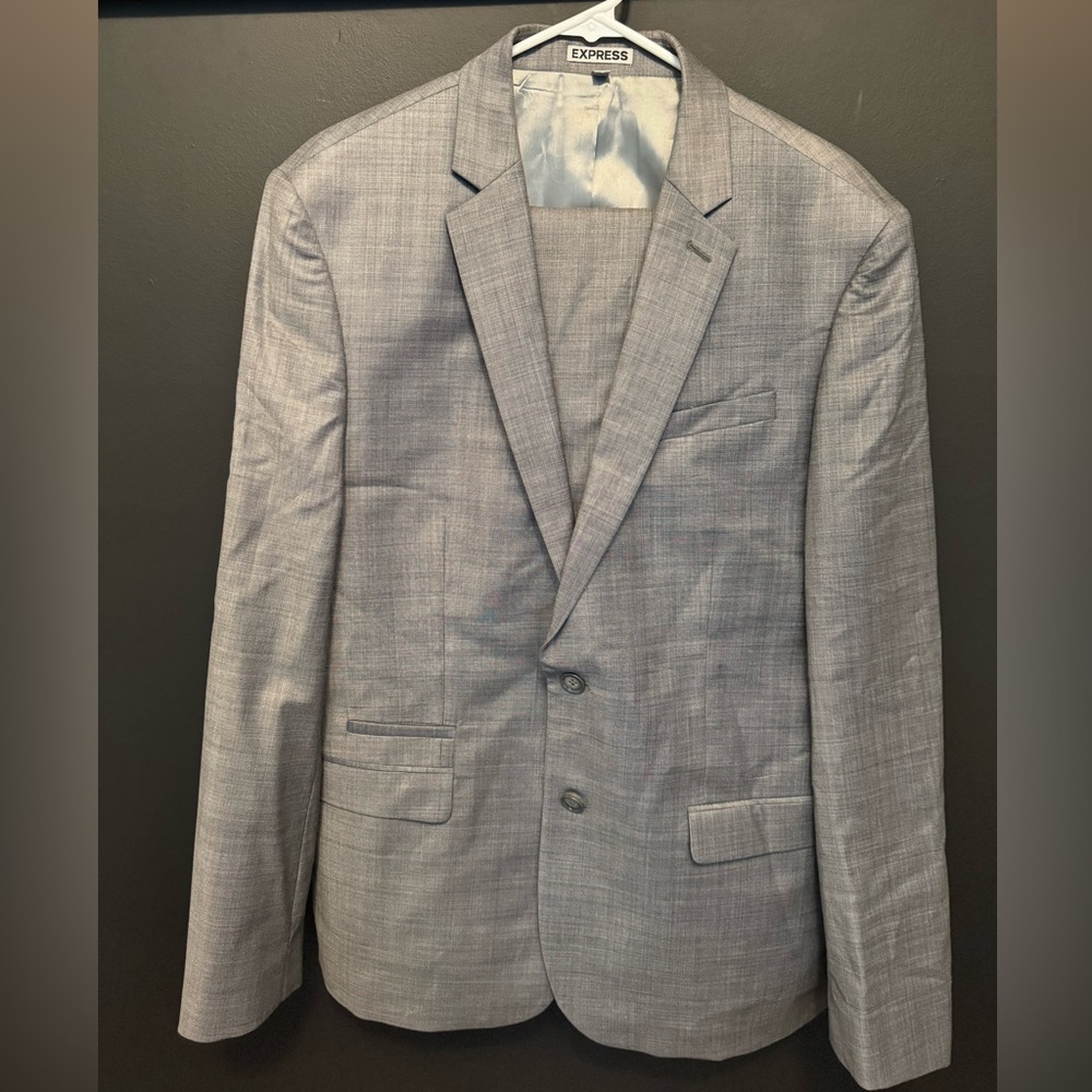 Express two piece suit, size 42R and 34x32, gray